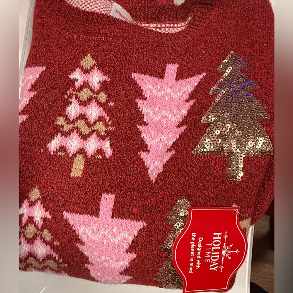 Holiday Time Red and Pink Sequin Christmas Sweater